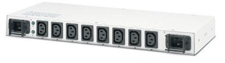 This is a picture of a 8 way IEC C13 transfer switch with dual power redundancy
