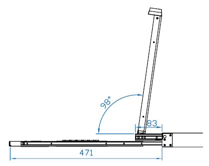 This is a picture of a 1RU 19 inch dual slide LCD drawer opening diagram