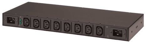This is a picture of a 8 way IEC C13 transfer switch with dual power redundancy
