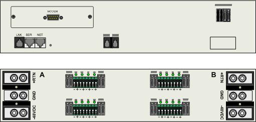 This is a picture of the front and rear 2RU -48V DC 4805XLS16 PDU