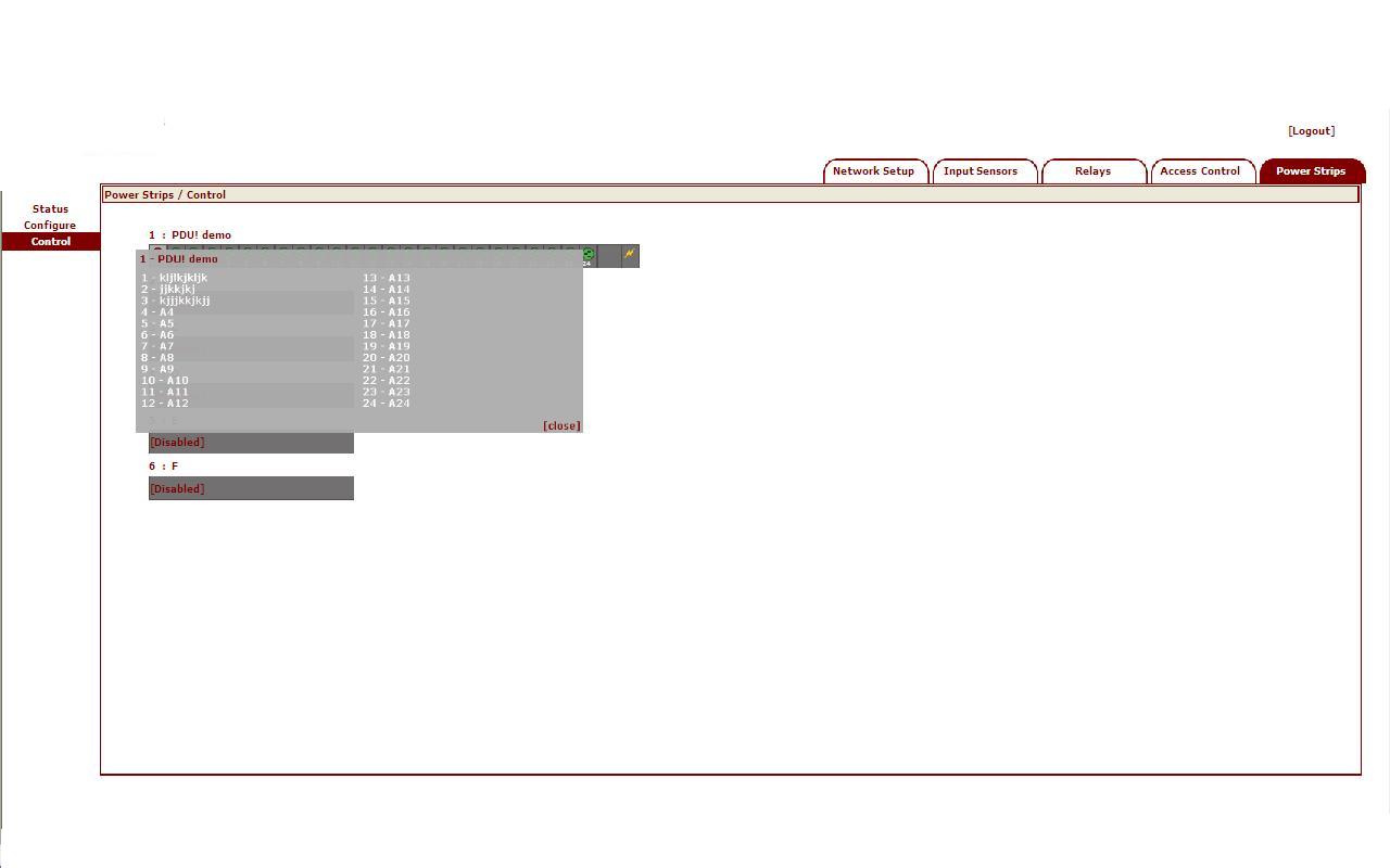 This is a picture of PDU control via a web browser