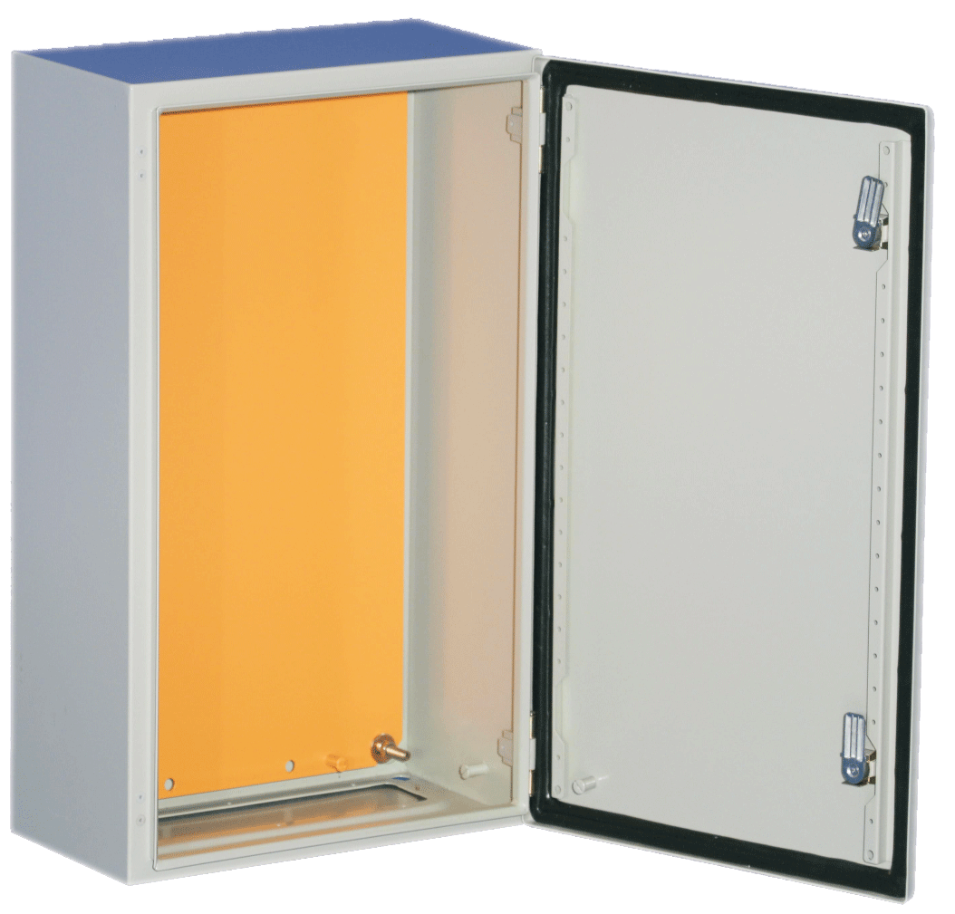 This is a picture of a IP66 eclectrical enclosure with its door open