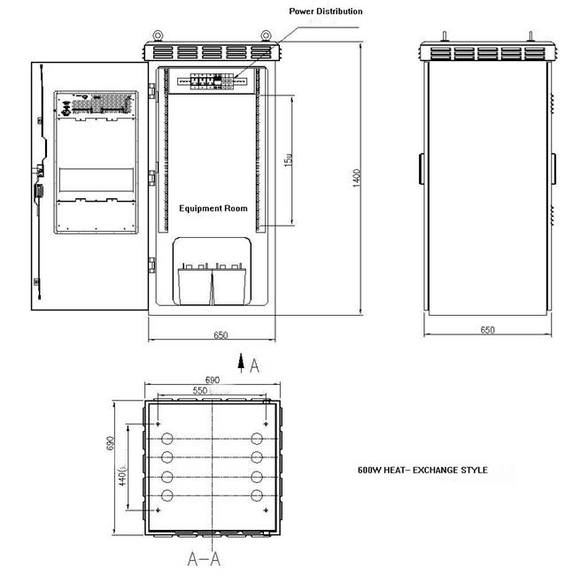 This is a picture of a IP66 outdoor enclosure front side and top view diagram