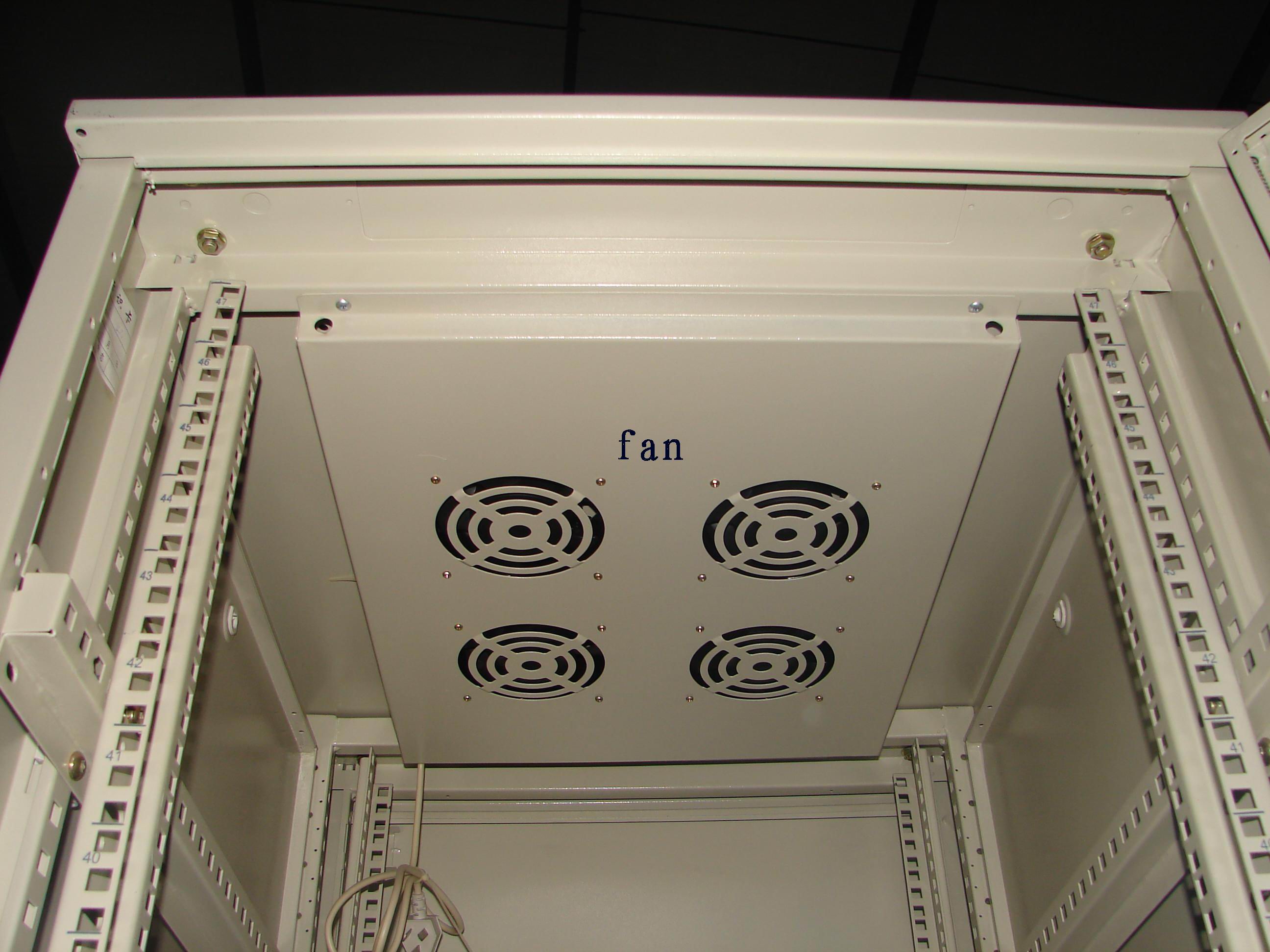 This is a picture of a IP66 outdoor rack enclosure with 4 fans in top